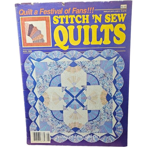 Vtg Stitch 'n Sew Quilts August 1989! Fans & Pigs Patterns Patchwork Booklet - Picture 1 of 5